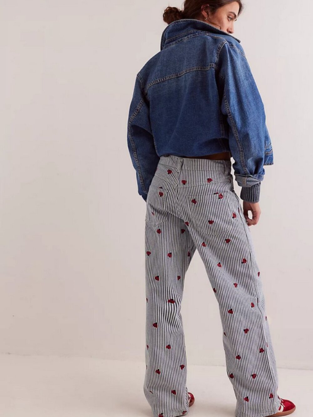 Free People We The Free Bugged Out Straight-Leg Jeans Railroad Stripe Print 25 - Picture 2 of 12